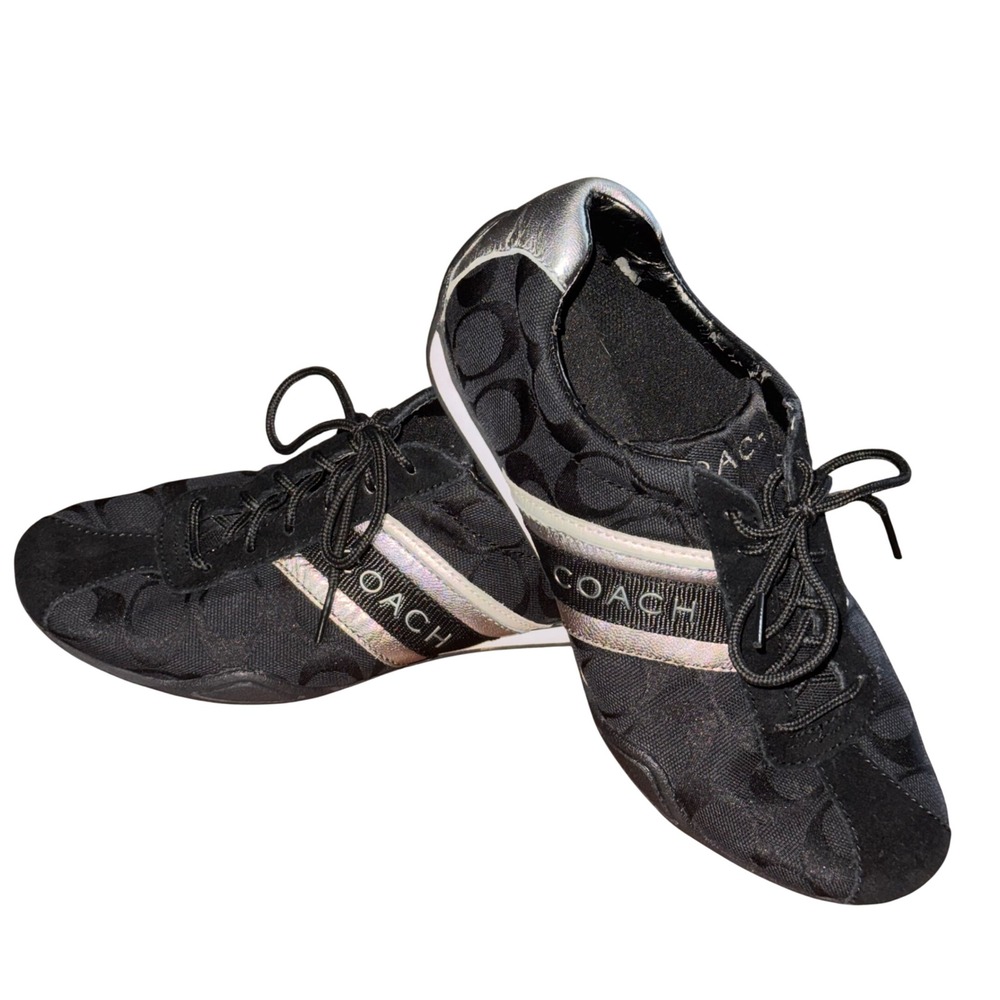 Coach Jayme Q582 Black Signature C Sneakers Silver Trim Women's 6.5 Y2K Style